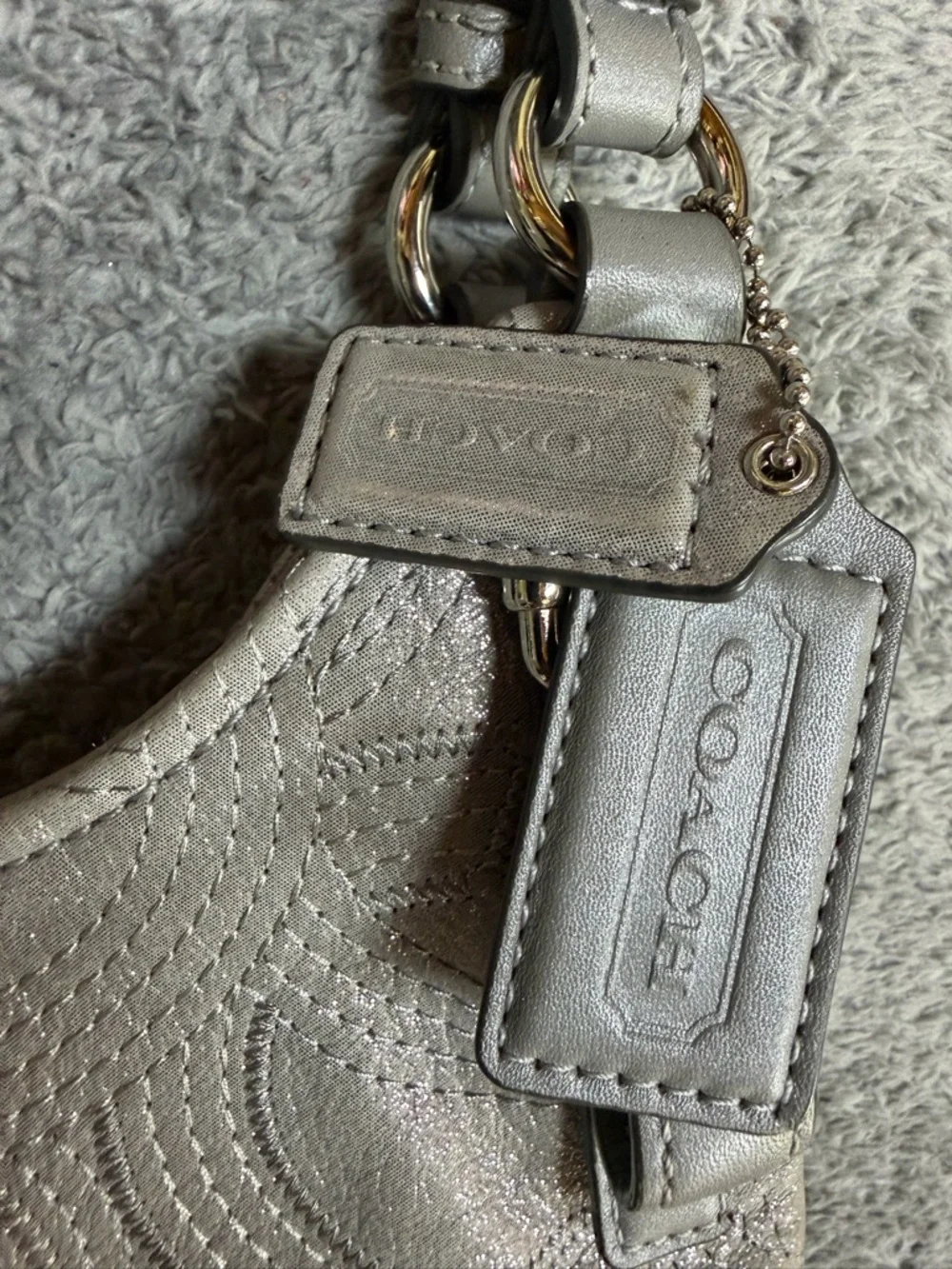 Coach Madison Maggie Shoulder Bag Silver Gray Leather